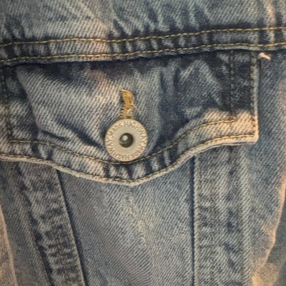 Blue Jean "Highway" Distressed Jacket- Black Jersey Sleeves Removeable Hood NWOT - Picture 6 of 9